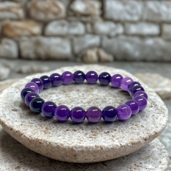 Amethyst Gemstone Bracelet 8MM | Handmade Crystal Healing Jewelry - Picture 1 of 10